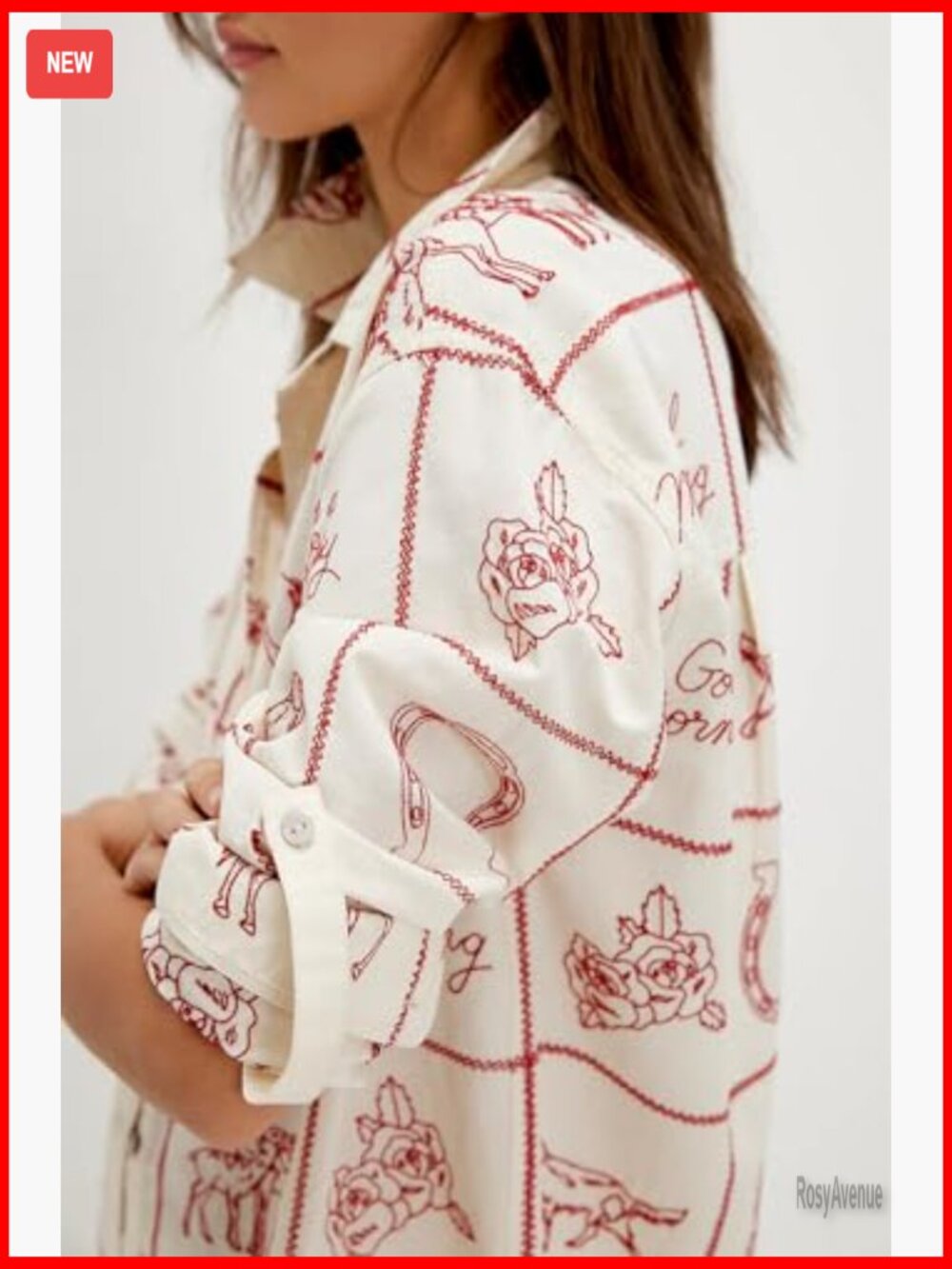 Y2K Boho Floral Long Sleeve Flowy Blouse Button Down Shirt - Picture 5 of 5